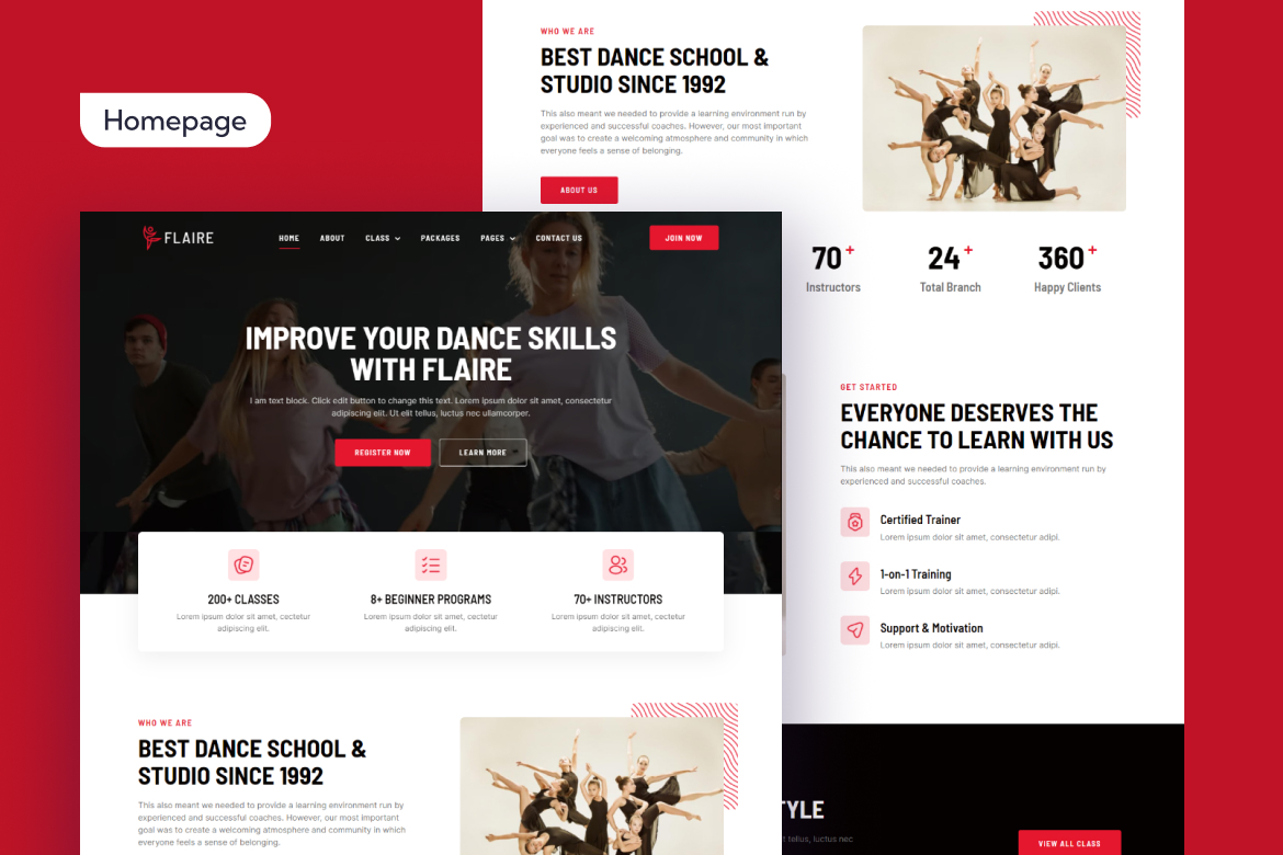Flaire | Dance School & Studio Elementor Template Kit - 1