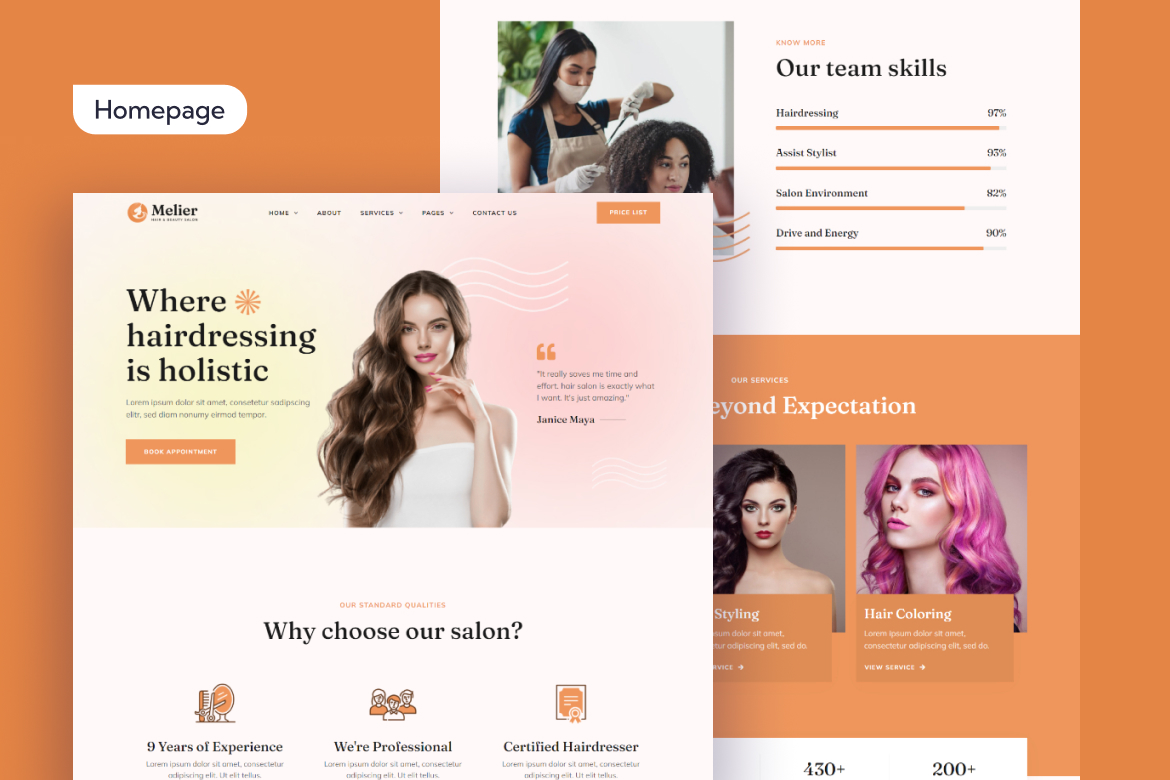 Melier | Hair & Beauty Salon Elementor Template Kit - 1
